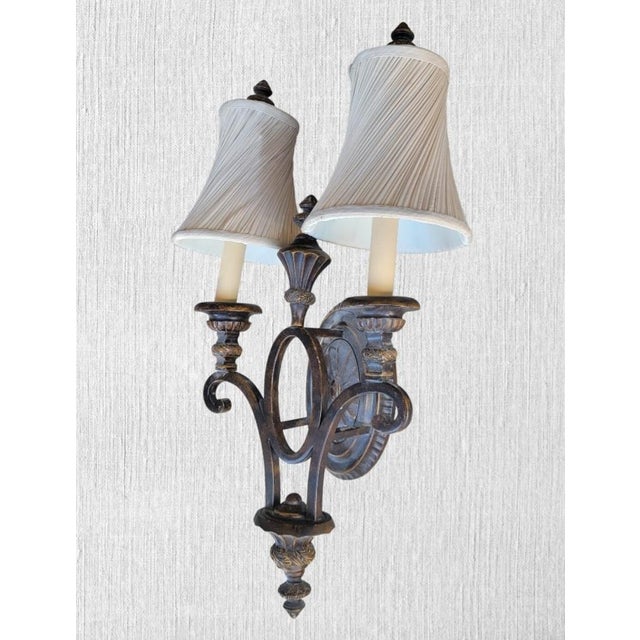 Vintage Iron 2 Arm French Style Wall Sconce Lamp For Sale In West Palm - Image 6 of 6