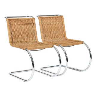 Mies Van Der Rohe Mr10 Cane and Chrome Cantilever Dining Chairs for Stendig, Bauhaus Pair For Sale