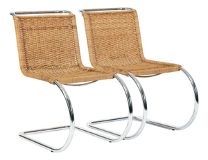 Mies Van Der Rohe Mr10 Cane and Chrome Cantilever Dining Chairs for Stendig, Bauhaus Pair