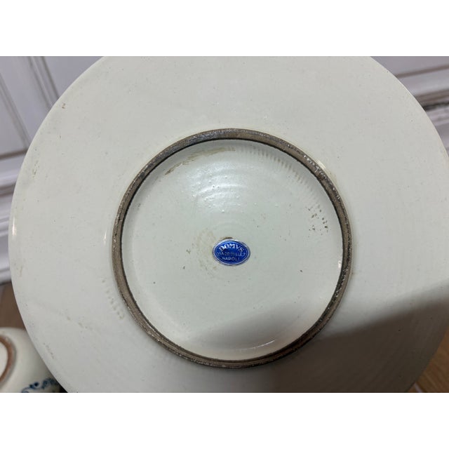 Pair of ceramic vases with plate and lid stamped DOMVS NAPOLI are hand painted, full height 25 cm, full circumference 25 cm