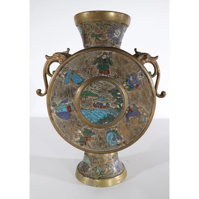Vintage Chinese Handled Vase With Scenic Enameled Decorative Elements For Sale - Image 10 of 11