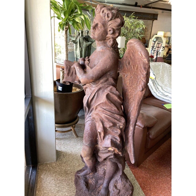 Figurative Antique Cast Iron Angel Garden Sculpture Statue For Sale - Image 3 of 8