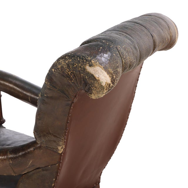 Wood An English Walnut and Tufted Leather Library Armchair by Gillows, 19th C. For Sale - Image 7 of 8