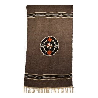 Vintage Mexican Serape Blanket Kilim, Handwoven Wool, Dark Gray/Chocolate, 3x6 For Sale