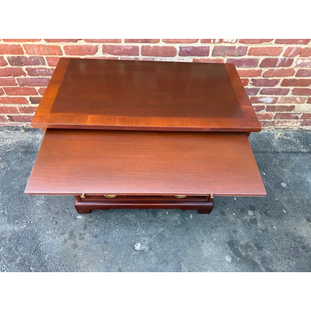 Pair of L Hekman Copley Place Georgian Chippendale Style Inlaid Mahogany Chest of Drawers / Nightstands For Sale - Image 13 of 18