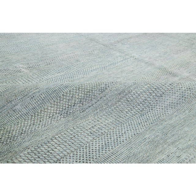 Modern Savannah Wool Rug Handmade in Light Green With Geometric Pattern For Sale - Image 9 of 11