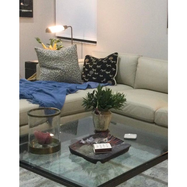 Transitional Vintage McGuire Rattan Ottoman in Leopard Print Upholstery For Sale - Image 3 of 6