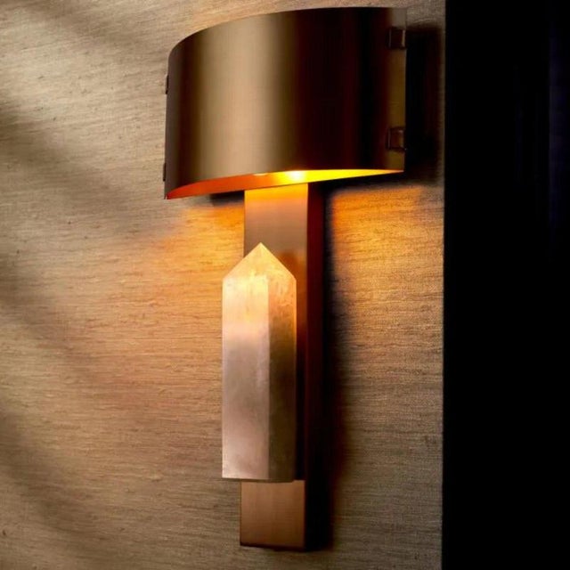 Brass and Rock Crystal Wall Lamps, Set of 2 For Sale - Image 3 of 9