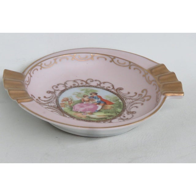 Mid 20th Century Pastel Pink Porcelain Ashtray With Gold Details and Courting Couple Motif 4870b For Sale - Image 5 of 10