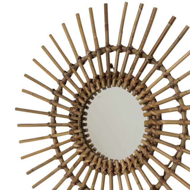 1960s Mid-Century Rattan and Bamboo Sunburst Mirror, France, 1960s For Sale - Image 5 of 12