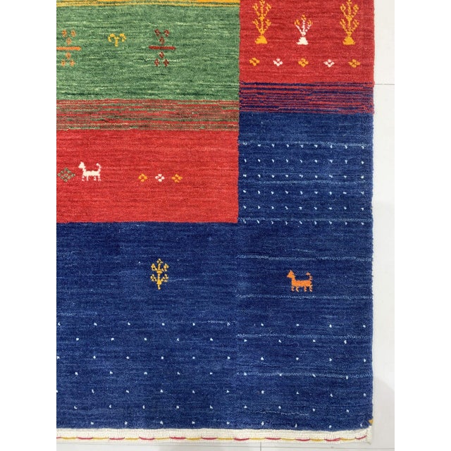 2020s 10x14 Gabbeh Navy Traditional Geometric Handmade Wool Carpet Rug For Sale - Image 5 of 7