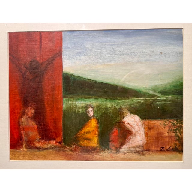 Mid-Century Modern Vintage Oil on Wood Painting Signed, Matted, Framed Aprox. dimensions: Frame: 11"H x 13"W Painting: 7"H...