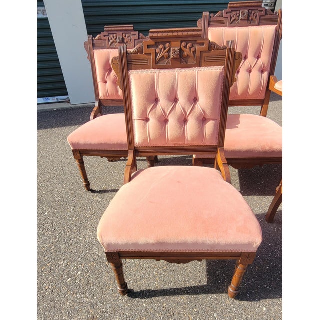 Fine Set 5 Victorian Parlor Chairs in a Blush Tone Upholstery For Sale - Image 9 of 12