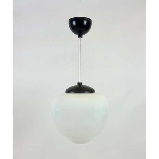 Brown Czech White Milk Glass and Bakelite Pendant Lamp from Napako, 1940s For Sale - Image 8 of 8