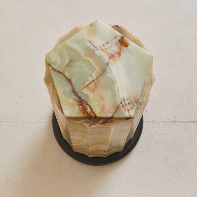 Modern Faceted Green Onyx Pedestal with Pentagonal Top, 1970s For Sale - Image 3 of 8