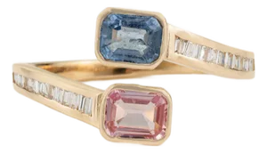 Pink & Blue Toi Et Moi 1 Carat Sapphire Ring in 14k Yellow Gold Size 5