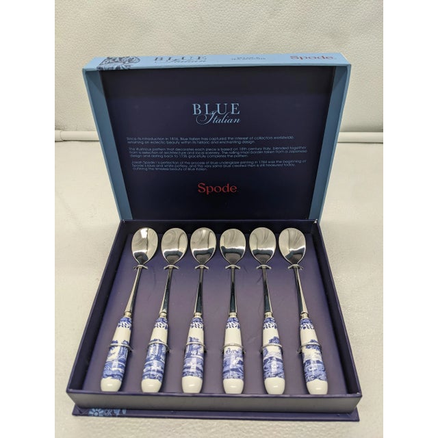Metal Early 21st Century Spode Blue Room Blue & White Italian Pattern Teaspoons- Set of 6 For Sale - Image 7 of 7