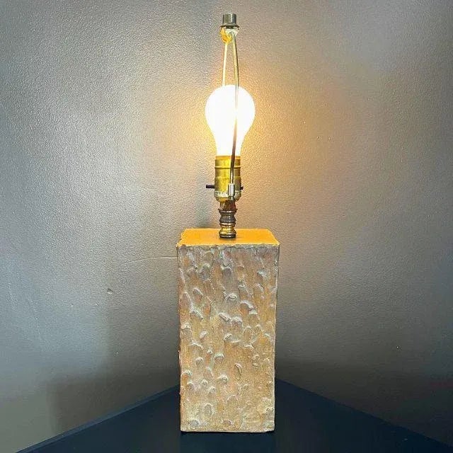 1970s Sculptural Artist-Made Pottery Table Lamp, Signed and Dated, Camel-Colored Glaze For Sale - Image 4 of 12