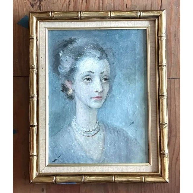 Mid-Century Modern Vintage Original Portrait of Woman on Canvas For Sale - Image 3 of 12