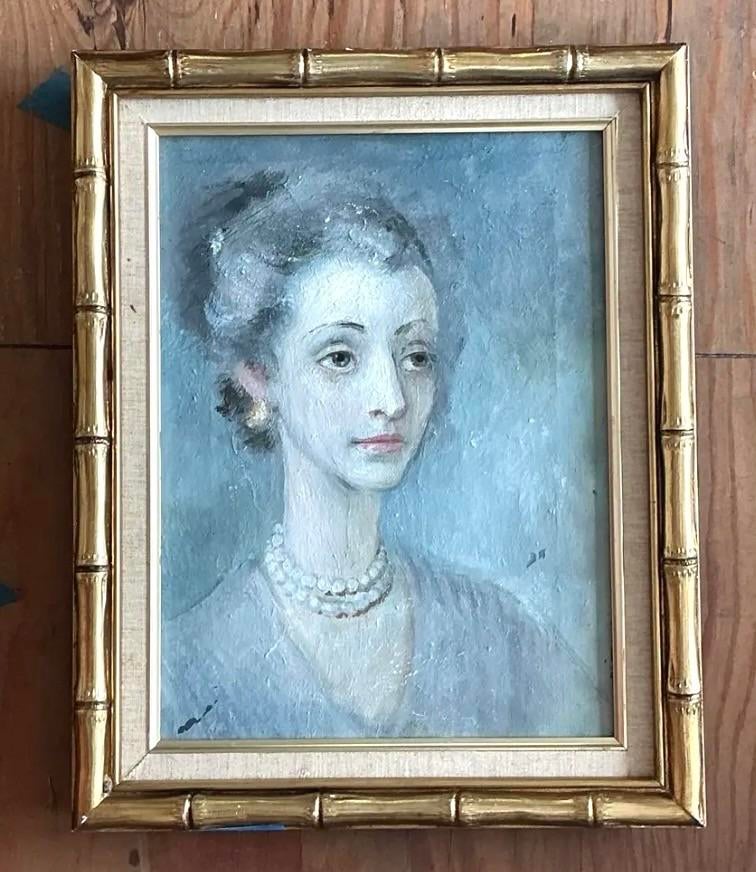 Vintage Original Portrait of Woman on Canvas - Side view