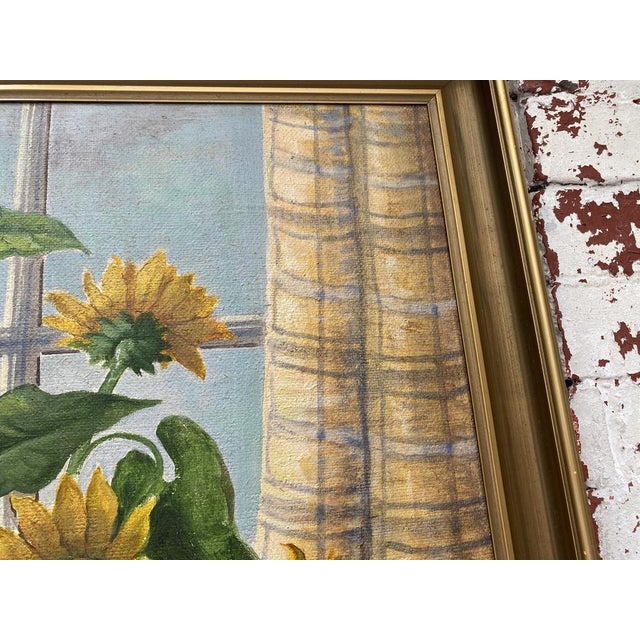 F. Augustinus, Still Life of Sunflowers in Vase Next to Window, 1947, Oil on Canvas, Framed For Sale - Image 13 of 17