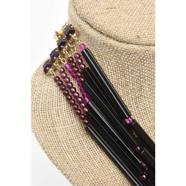 Vintage Rare Yves Saint Laurent Black and Purple Glass 6 Strand Necklace For Sale - Image 10 of 10
