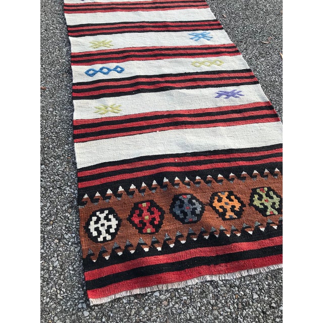 Vintage Anatolian Hand Woven Runner2' X 12'2"Black White Colorful