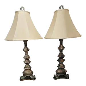 Vintage Ethan Allen Copper Verdigris Finish Table Lamps - a Pair