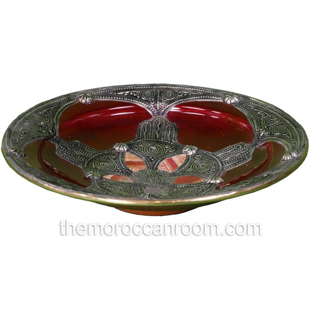 Handcrafted decorative glazed ceramic bowl with great details. Overlaid with a combination of Berber engraved metal and...
