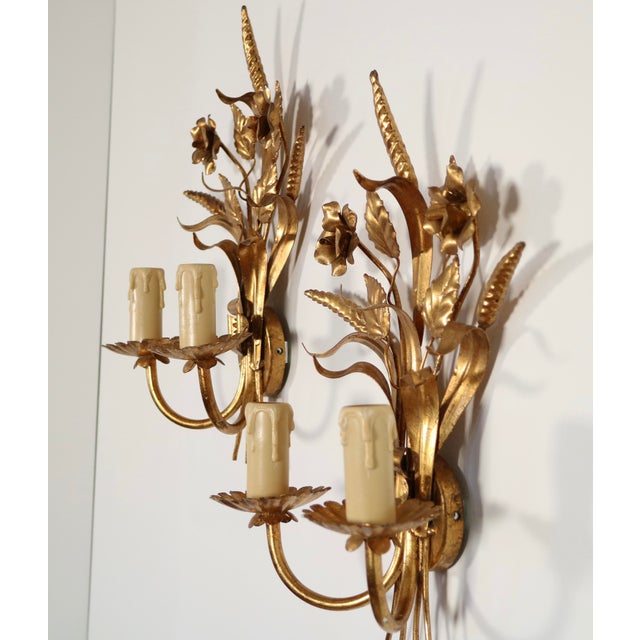 Italian Wheat Tole Sconces , a Pair For Sale - Image 4 of 8