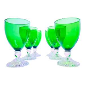 Vintage 1950's Forest Green Water Tumbler/Goblet Wine Glass With Clear Bubble Feet- Set of 6