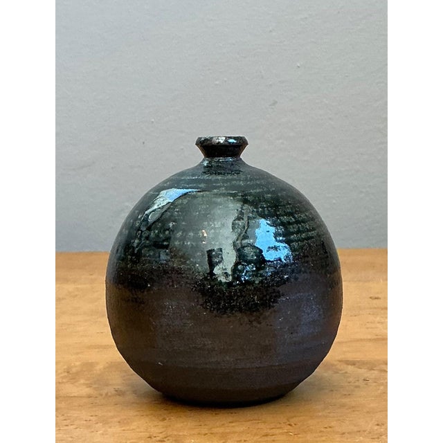 Ceramic Vintage Original Studio Pottery Green Glaze Weed Vase For Sale - Image 7 of 13