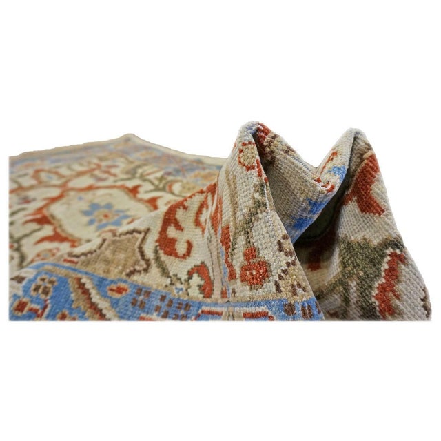 Early 21st Century Afghan Sultanabad Master Wool 3x14 Blue, Ivory & Red Handmade Runner Rug #1143752 For Sale - Image 5 of 6