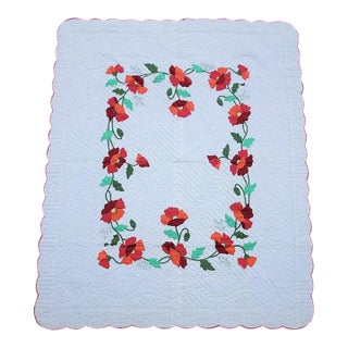 Applique Rose Quilt Signed and Dated 1989 For Sale