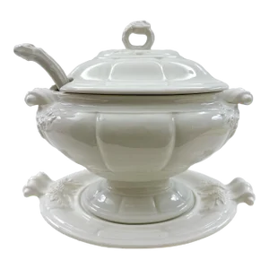 White Porcelain Red Cliff Ironstone Grape Oval Tureen W/Underplate Ladle & Lid