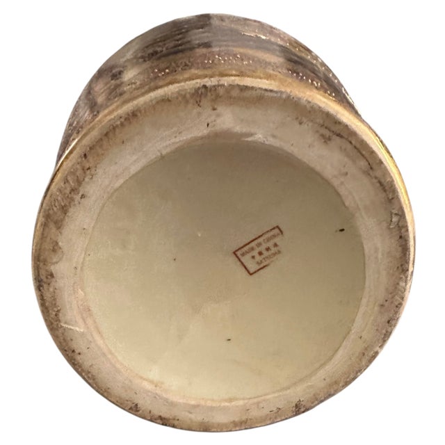 Vintage Royal Satsuma-Style Hand-Painted Porcelain Floor Vase With Gilt Dragon Handles For Sale - Image 10 of 12
