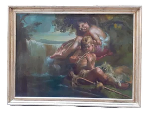 Mattia Traverso, Figurative Scene, 1890s, Oil on Canvas, Framed