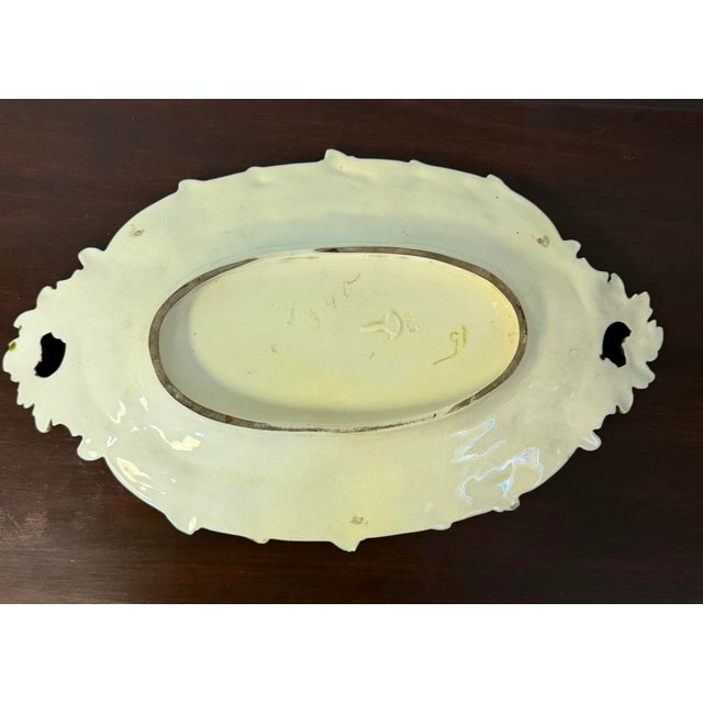 Victorian Majolica Oval Serving Tray With Ornate Leaf Border & Handles For Sale - Image 4 of 5