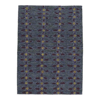Rug & Kilim’s Scandinavian Rug in Indigo, With Red and Yellow Floral Patterns For Sale