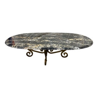 Vintage Italian Portoro Marble & Gilded Wrought Iron Coffee Table For Sale