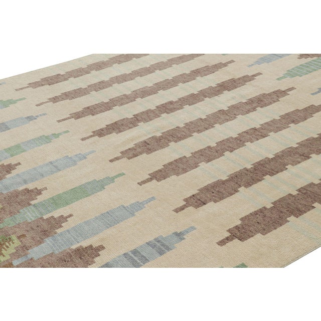 Rug & Kilim Rug & Kilim’s Scandinavian Style Rug in Beige-Brown and Blue With Geometric Patterns For Sale - Image 4 of 7