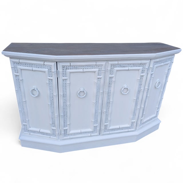Vintage Coastal Faux Bamboo Credenza With Driftwood Style Top For Sale - Image 11 of 17