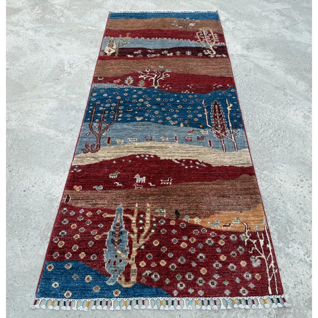 Textile Burgundy Persian Style Gabbeh Rug Runner, 02'09 X 06'08 For Sale - Image 7 of 12