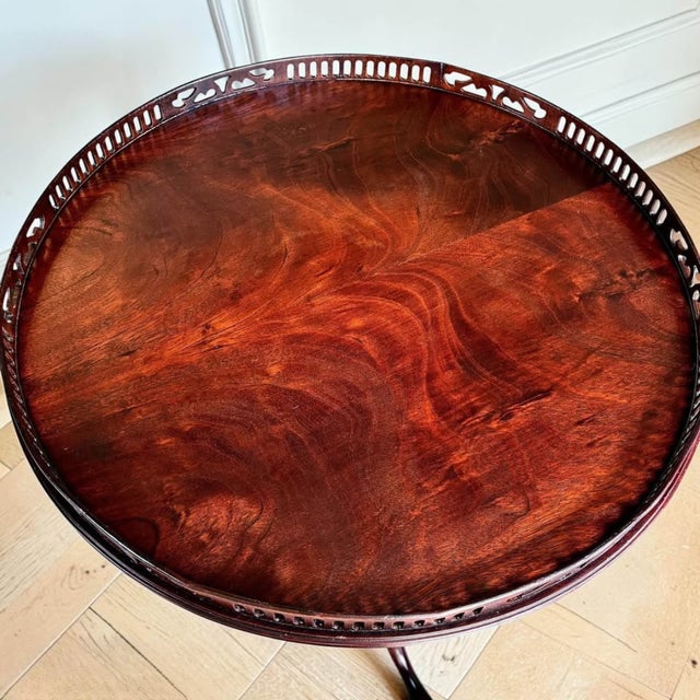 Wood Vintage Mahogany Pierced Gallery Drum Table | Georgian Federal Accent Table | Grand-Millennial Side For Sale - Image 7 of 7