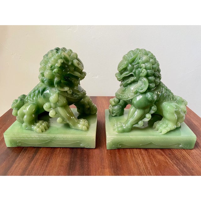 1950s Acrylic Jade Shishi Guardian Lions- a Pair For Sale - Image 13 of 13