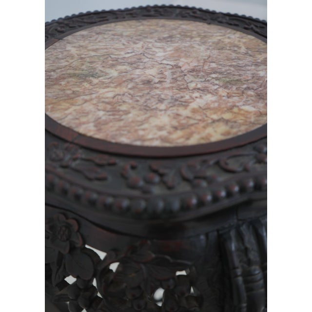 Brown Antique Chinese Carved Rosewood Marble Top Plant Stand For Sale - Image 8 of 14