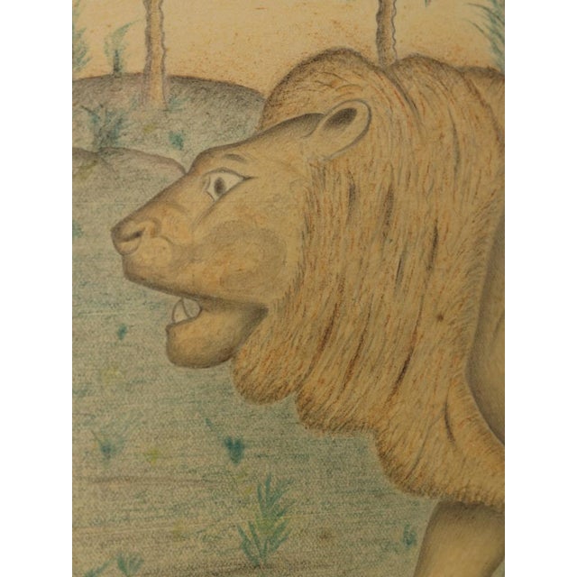 French Artist, Study of a Lion in a Palm Jungle, 1870, Colored Pencil on Paper For Sale - Image 4 of 17