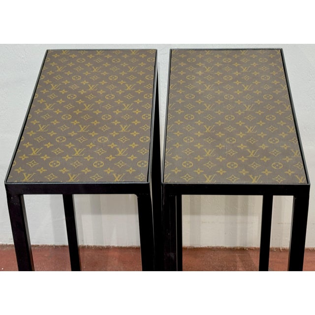 Mid 20th Century Vintage Louis Vuitton LV Canvas & Wrought Iron Console Table For Sale - Image 5 of 9