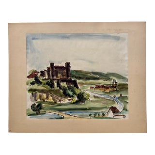 Henry Emil Salloch Original Watercolor on Paper Michelangeli by Evening. For Sale