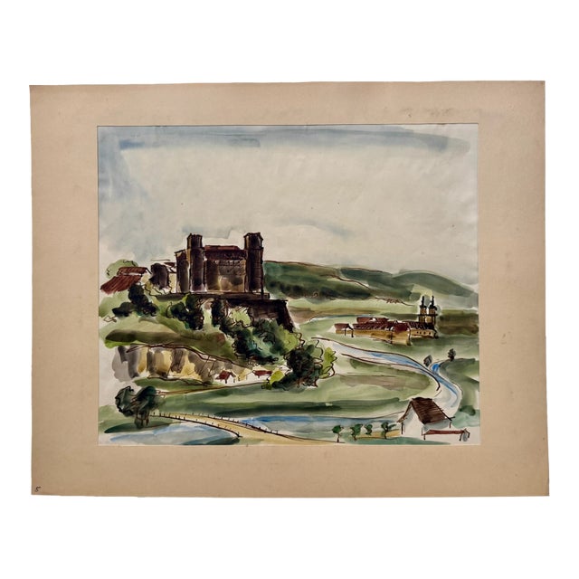 Henry Emil Salloch Original Watercolor on Paper Michelangeli by Evening. For Sale